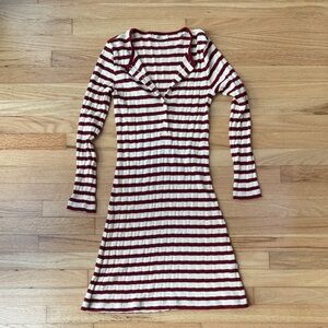 Doen Burgundy and Cream Striped Long Sleeve Dress